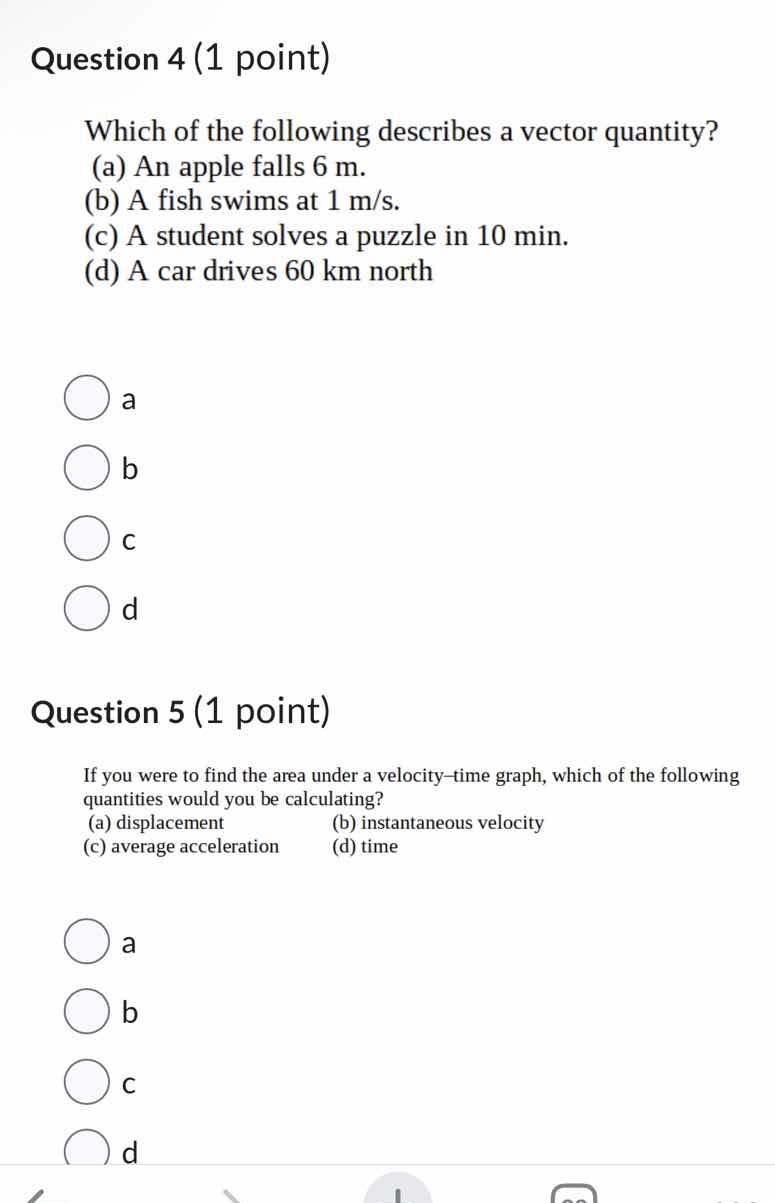 question 4 (1 point) which of the following describes a vector quantity…