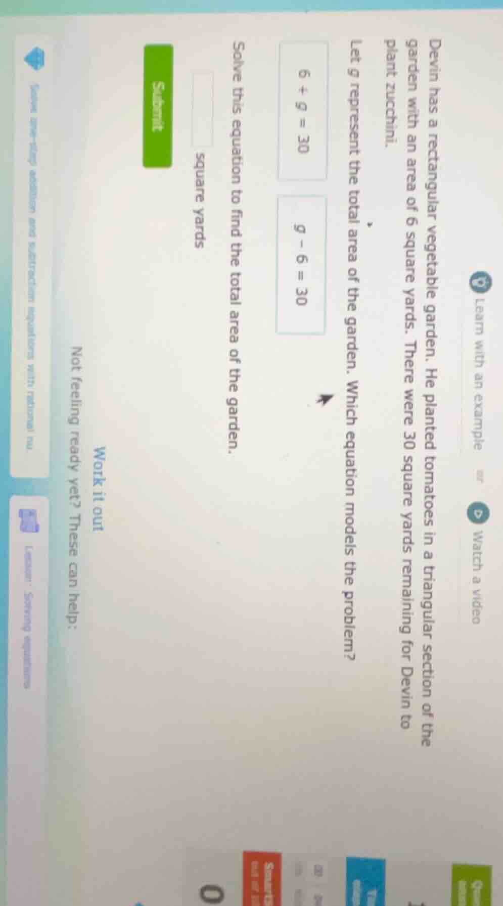 devin has a rectangular vegetable garden. he planted tomatoes in a tria…