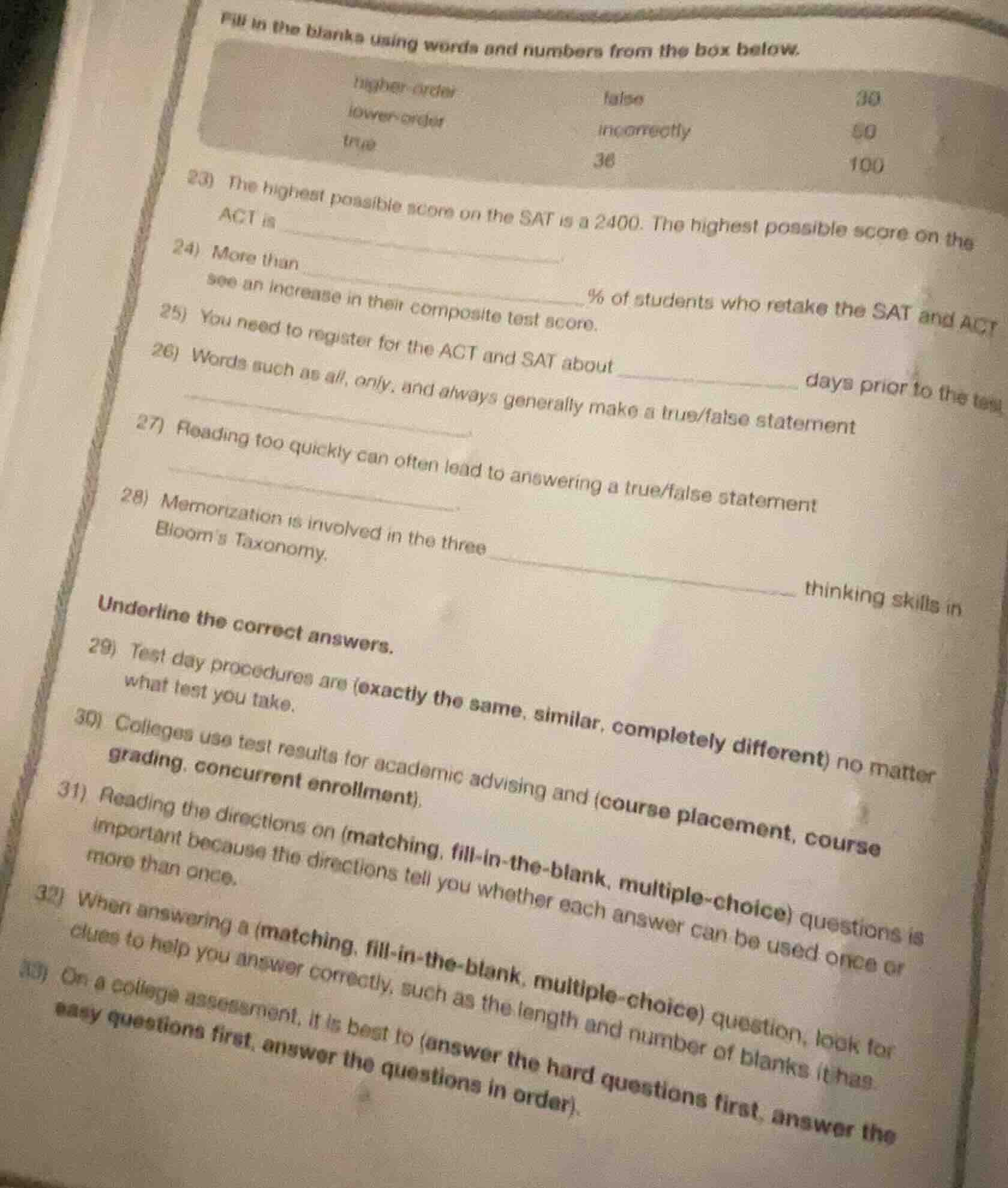 fill in the blanks using words and numbers from the box below. higher -…