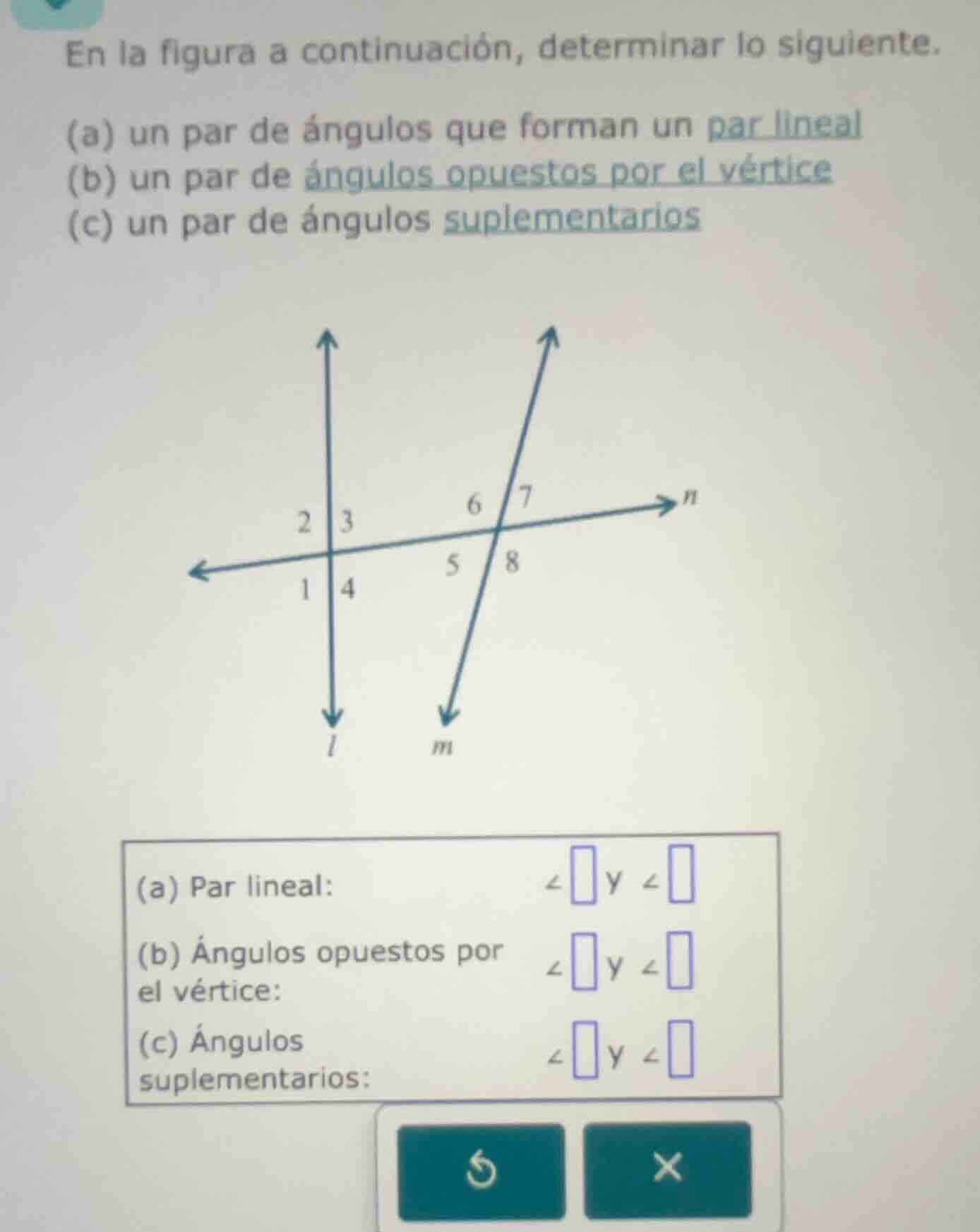 en la figura a continuación, determinar lo siguiente. (a) un par de áng…