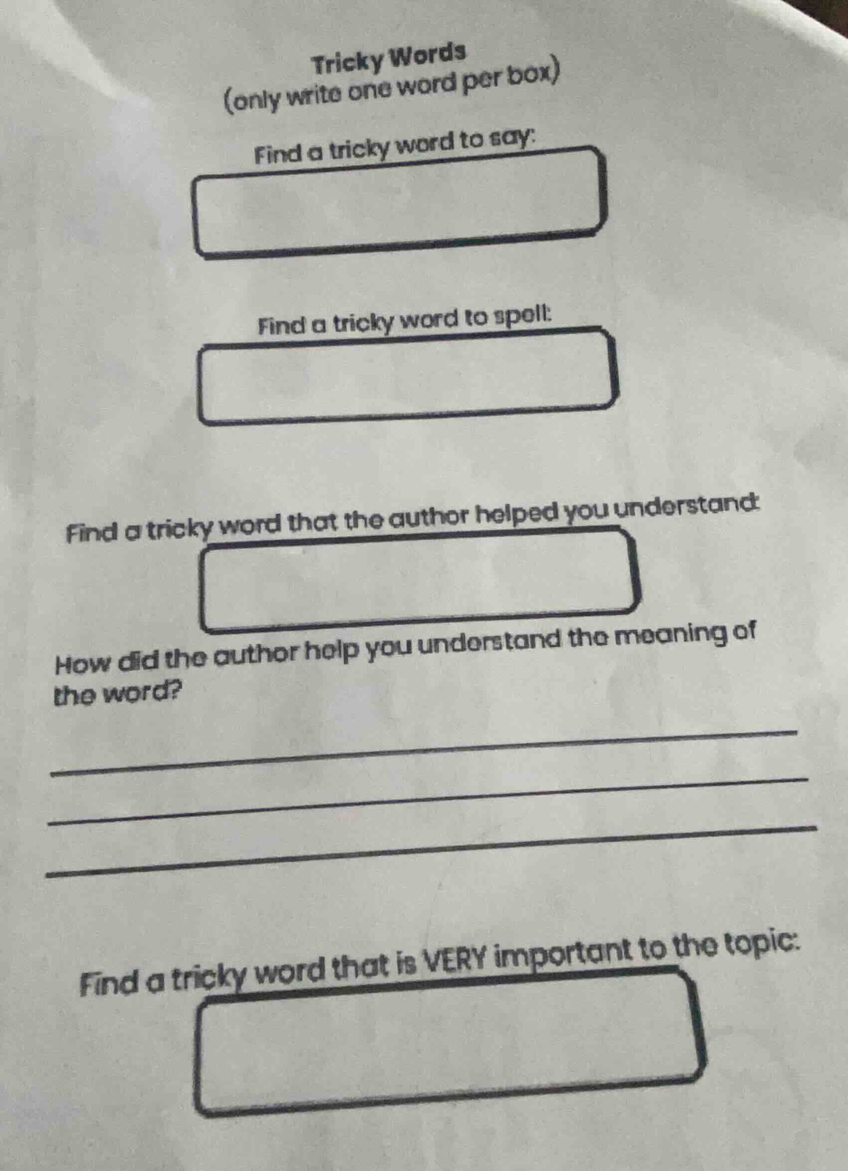 tricky words (only write one word per box) find a tricky word to say: f…