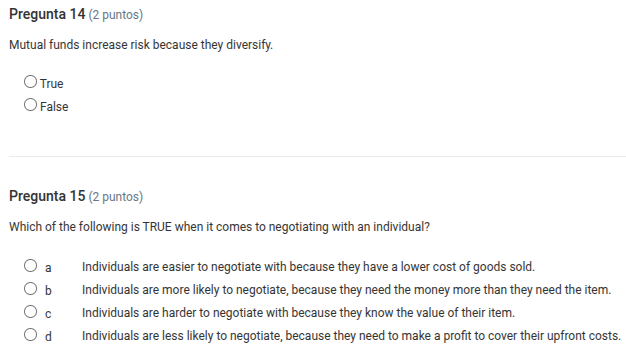 pregunta 14 (2 puntos) mutual funds increase risk because they diversif…