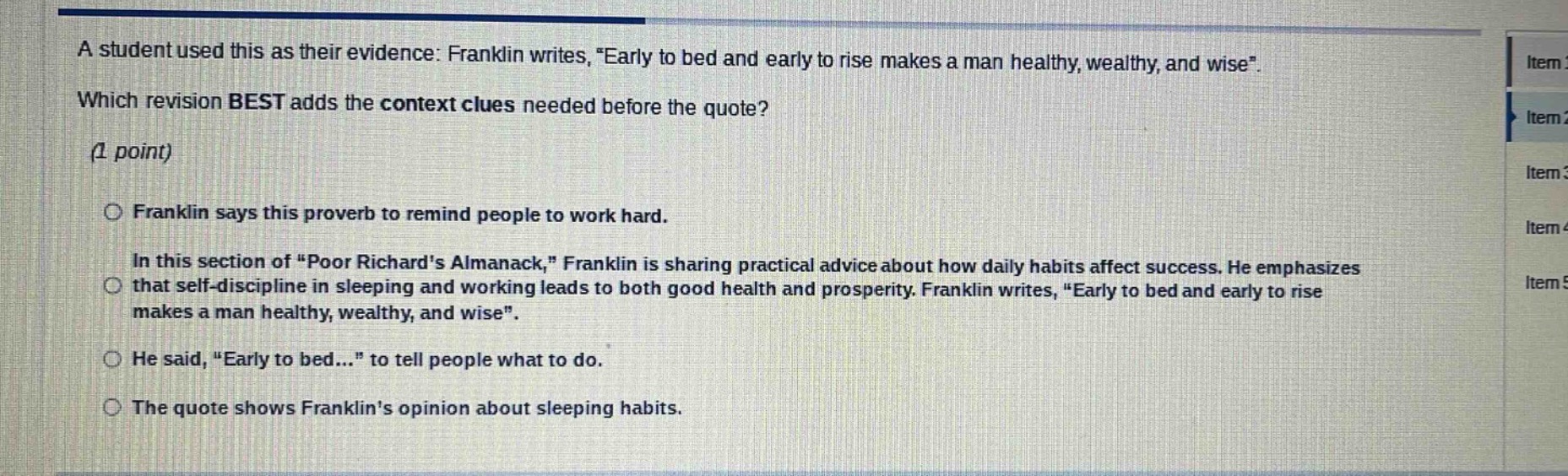 a student used this as their evidence: franklin writes, “early to bed a…