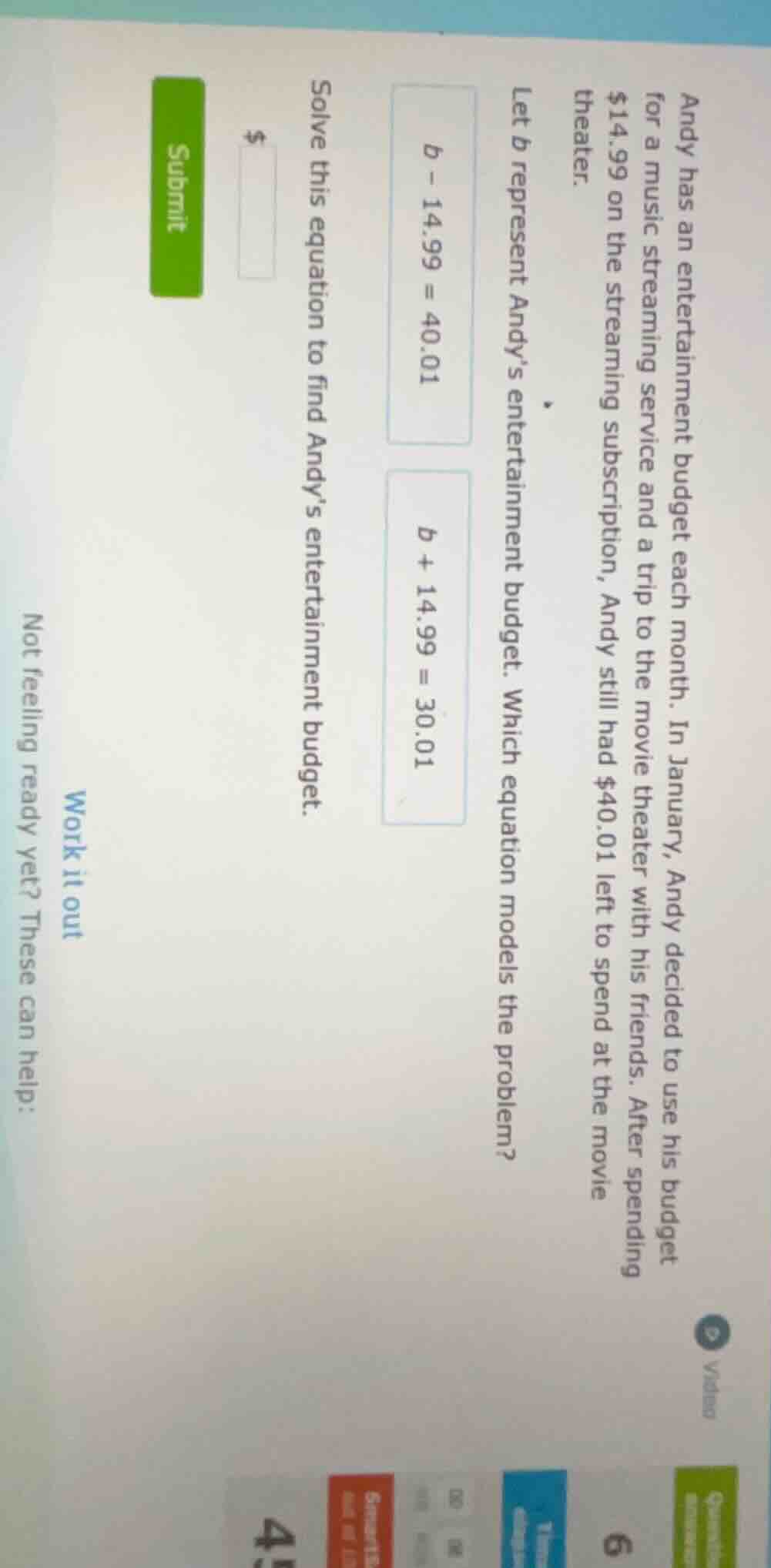 andy has an entertainment budget each month. in january, andy decided t…