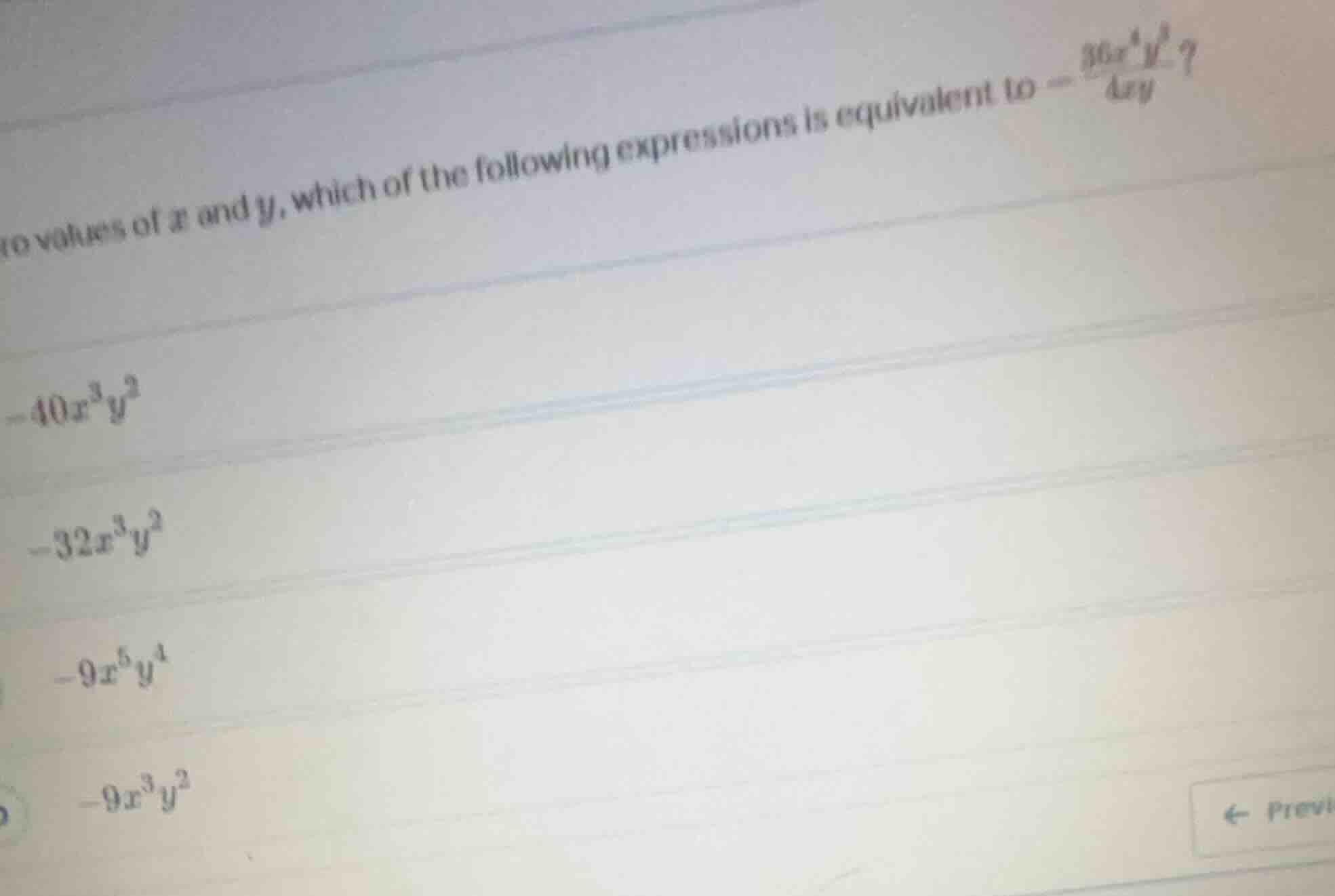 to values of x and y, which of the following expressions is equivalent …