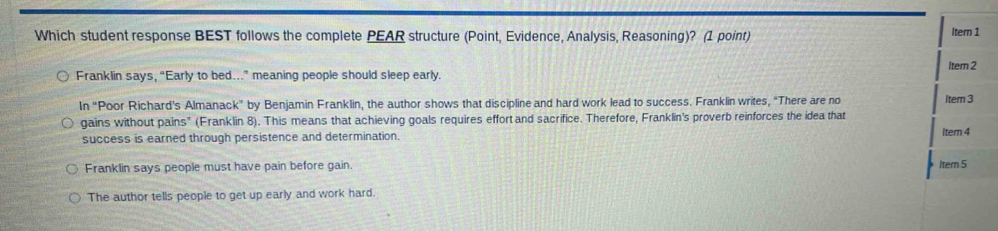 which student response best follows the complete pear structure (point,…