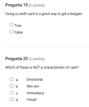 pregunta 19 (2 puntos) using a credit card is a good way to get a barga…