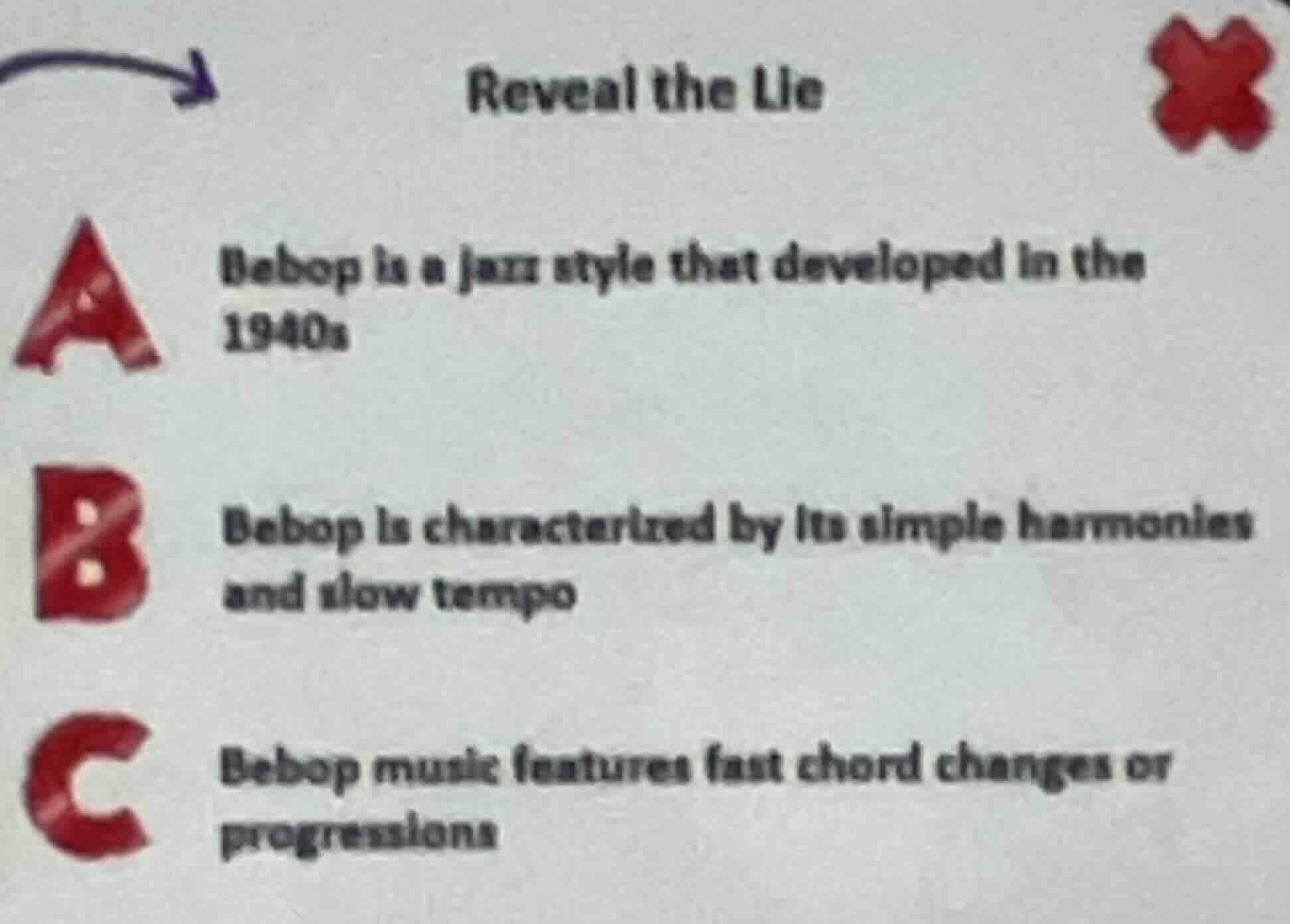 reveal the lie a bebop is a jazz style that developed in the 1940s b be…