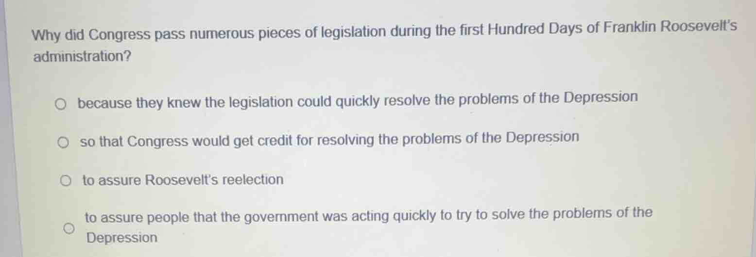 why did congress pass numerous pieces of legislation during the first h…