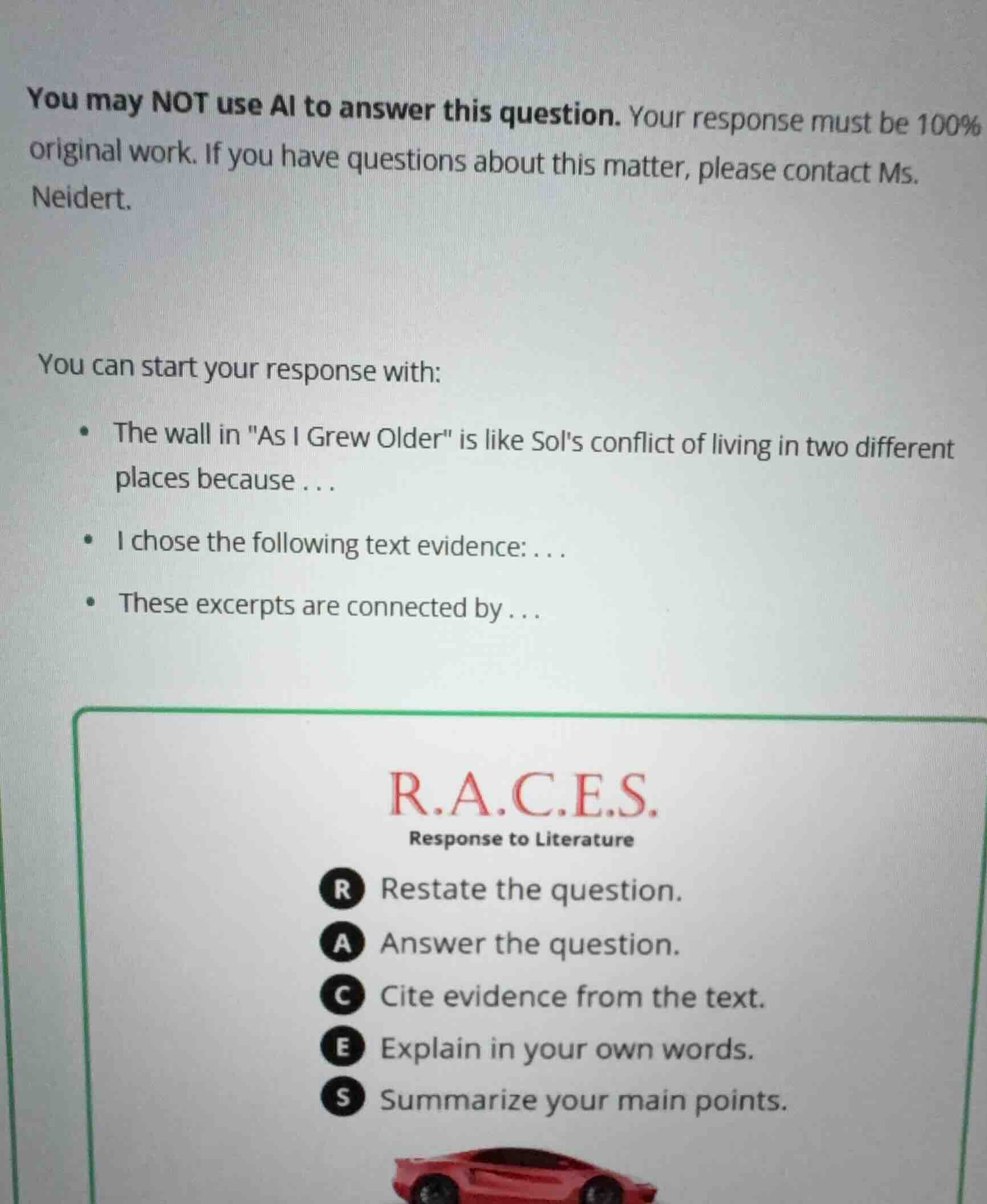you may not use ai to answer this question. your response must be 100% …