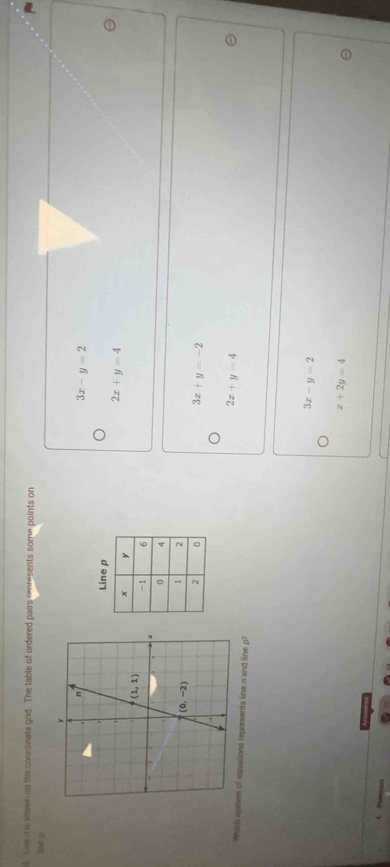 the table of ordered pairs represents some points on line p. line n is …