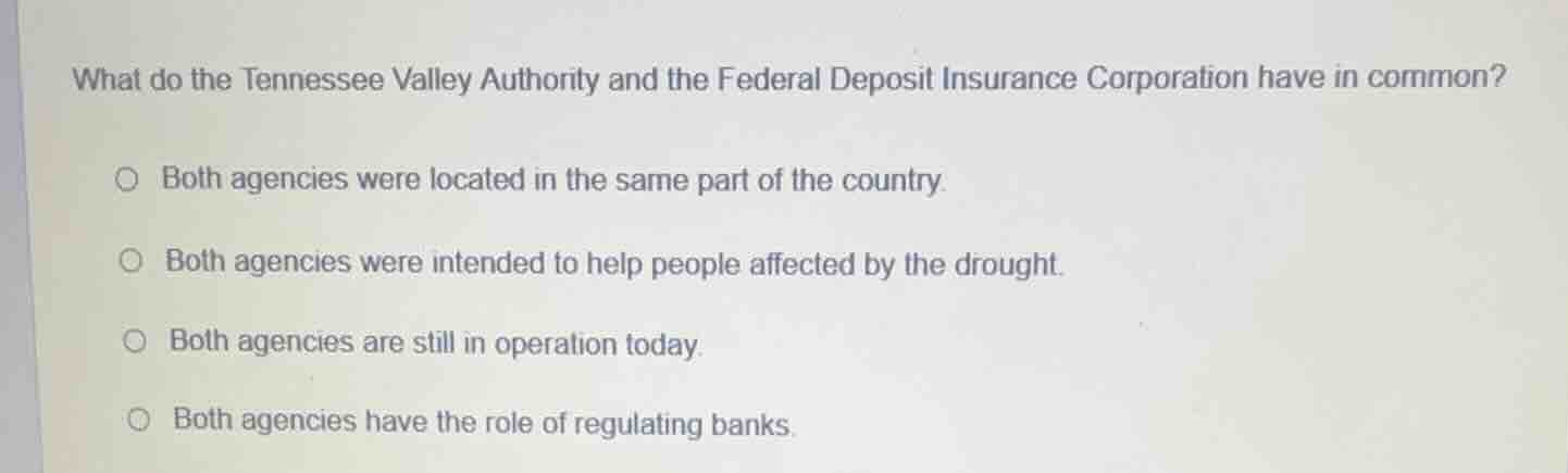 what do the tennessee valley authority and the federal deposit insuranc…