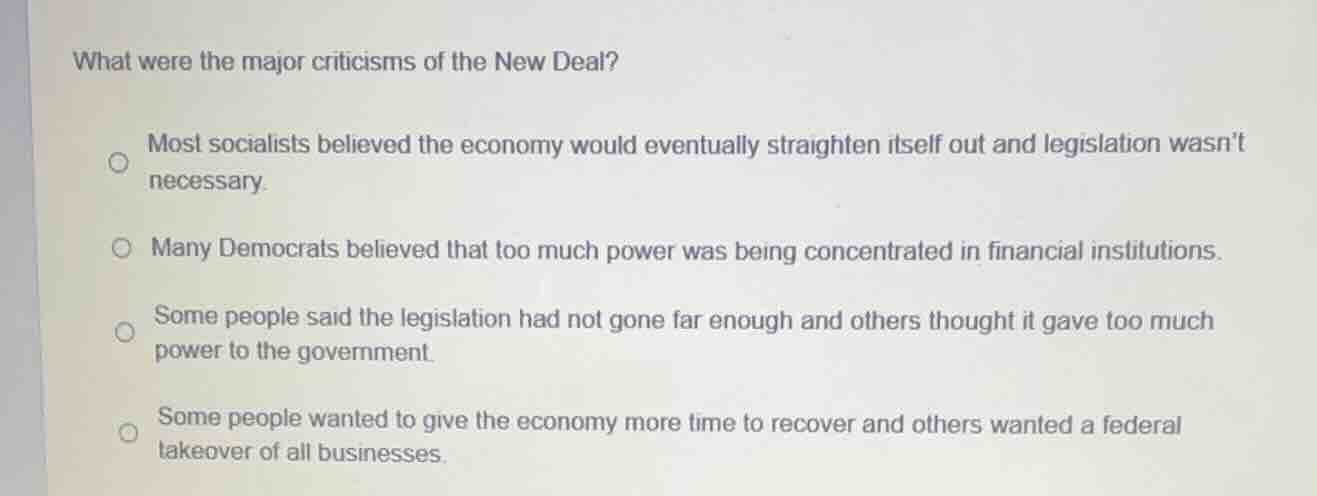 what were the major criticisms of the new deal? most socialists believe…