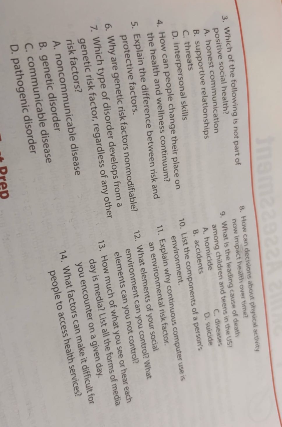 3. which of the following is not part of positive social health? a. hon…