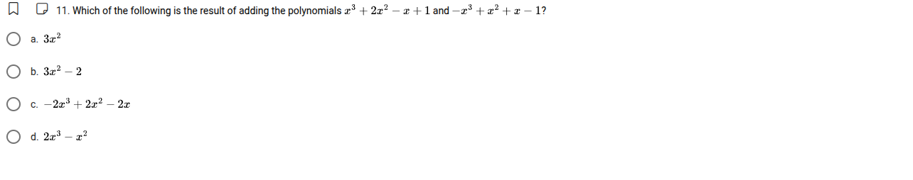 11. which of the following is the result of adding the polynomials $x^3…
