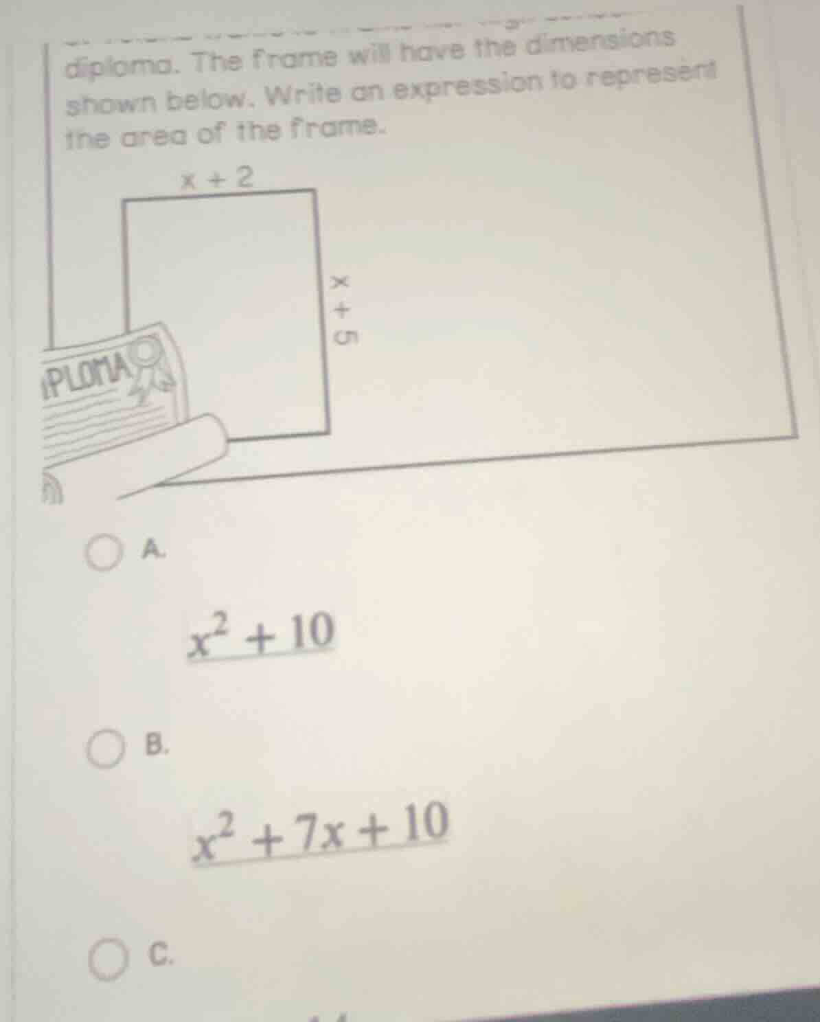 diploma. the frame will have the dimensions shown below. write an expre…