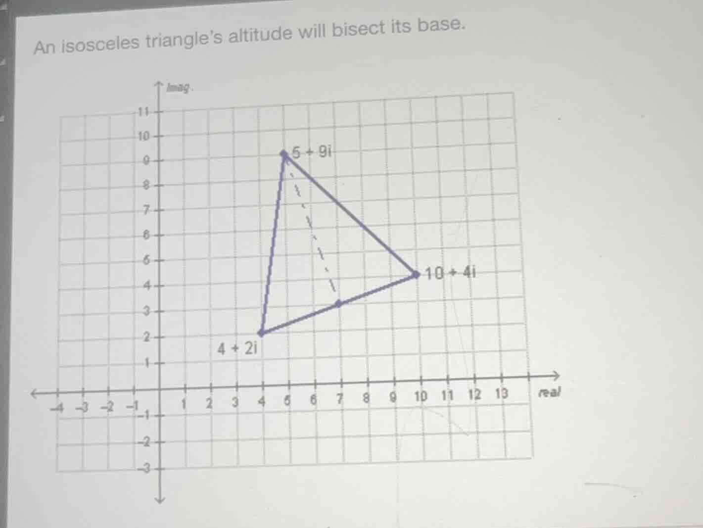 an isosceles triangles altitude will bisect its base.