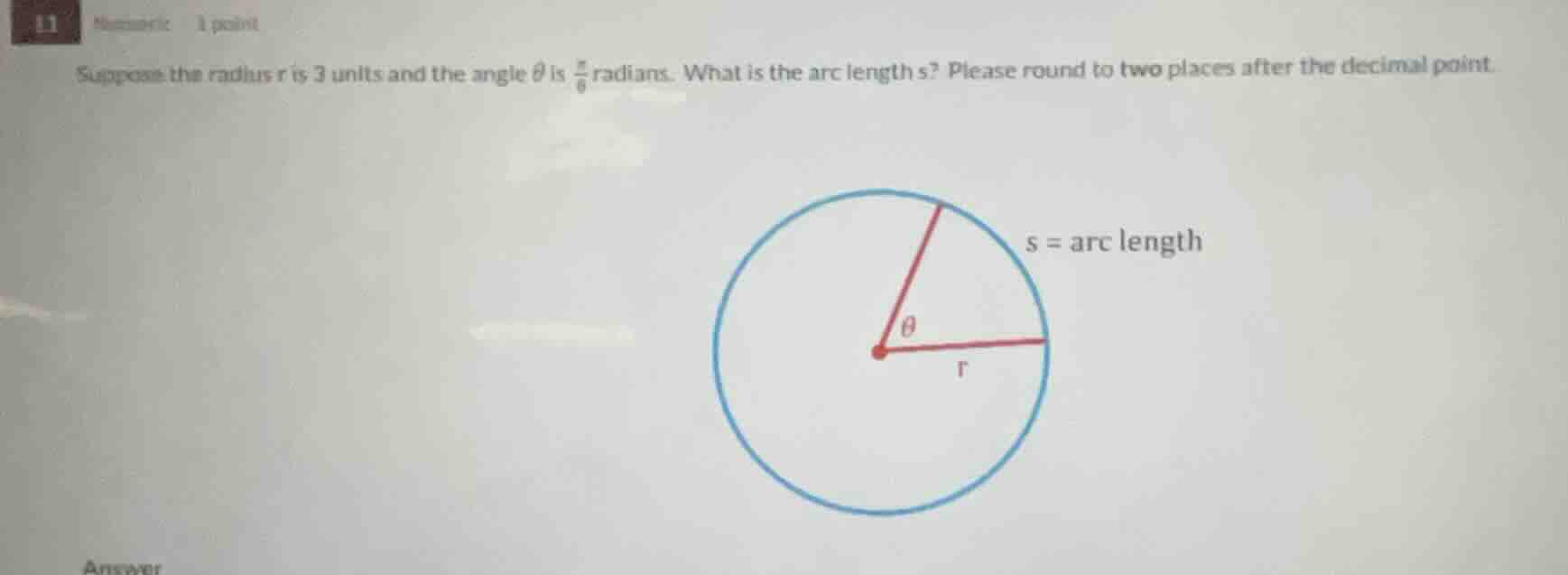 suppose the radius r is 3 units and the angle θ is \\(\\frac{\\pi}{6}\\…