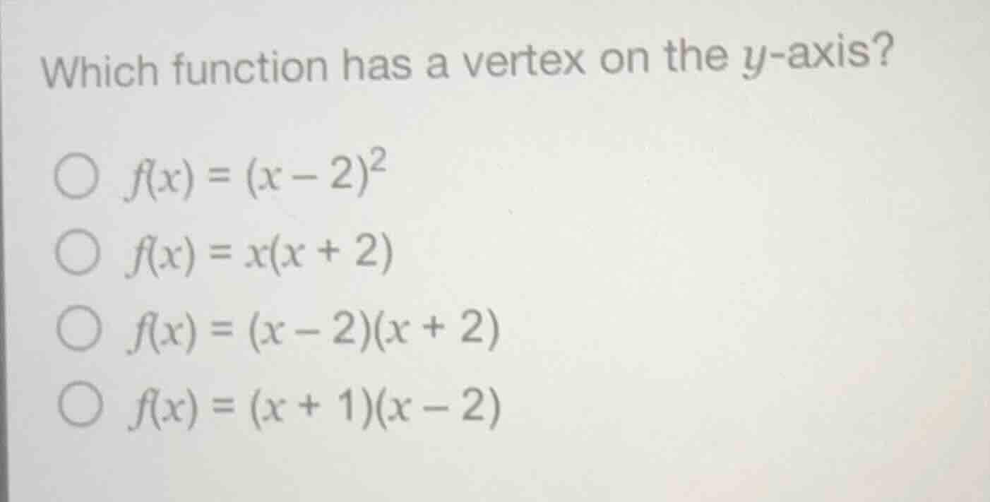 which function has a vertex on the y - axis?\\(\\bigcirc\\ f(x) = (x - …