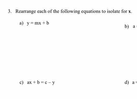3. rearrange each of the following equations to isolate for x. a) $y = …