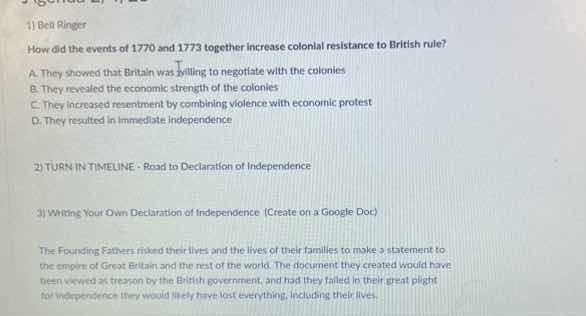 1) ben ringer how did the events of 1770 and 1773 together increase col…