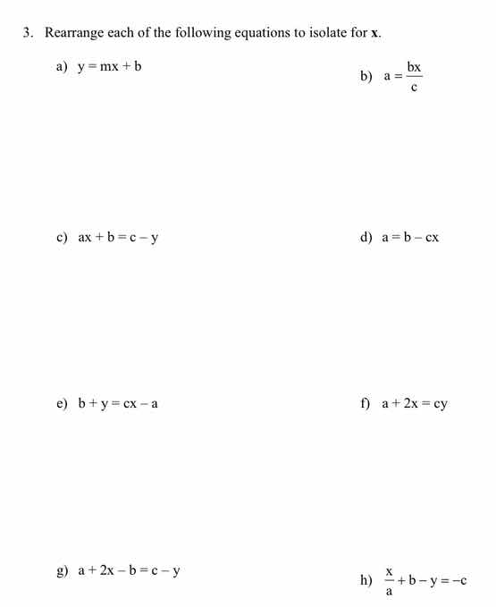 3. rearrange each of the following equations to isolate for x. a) $y = …