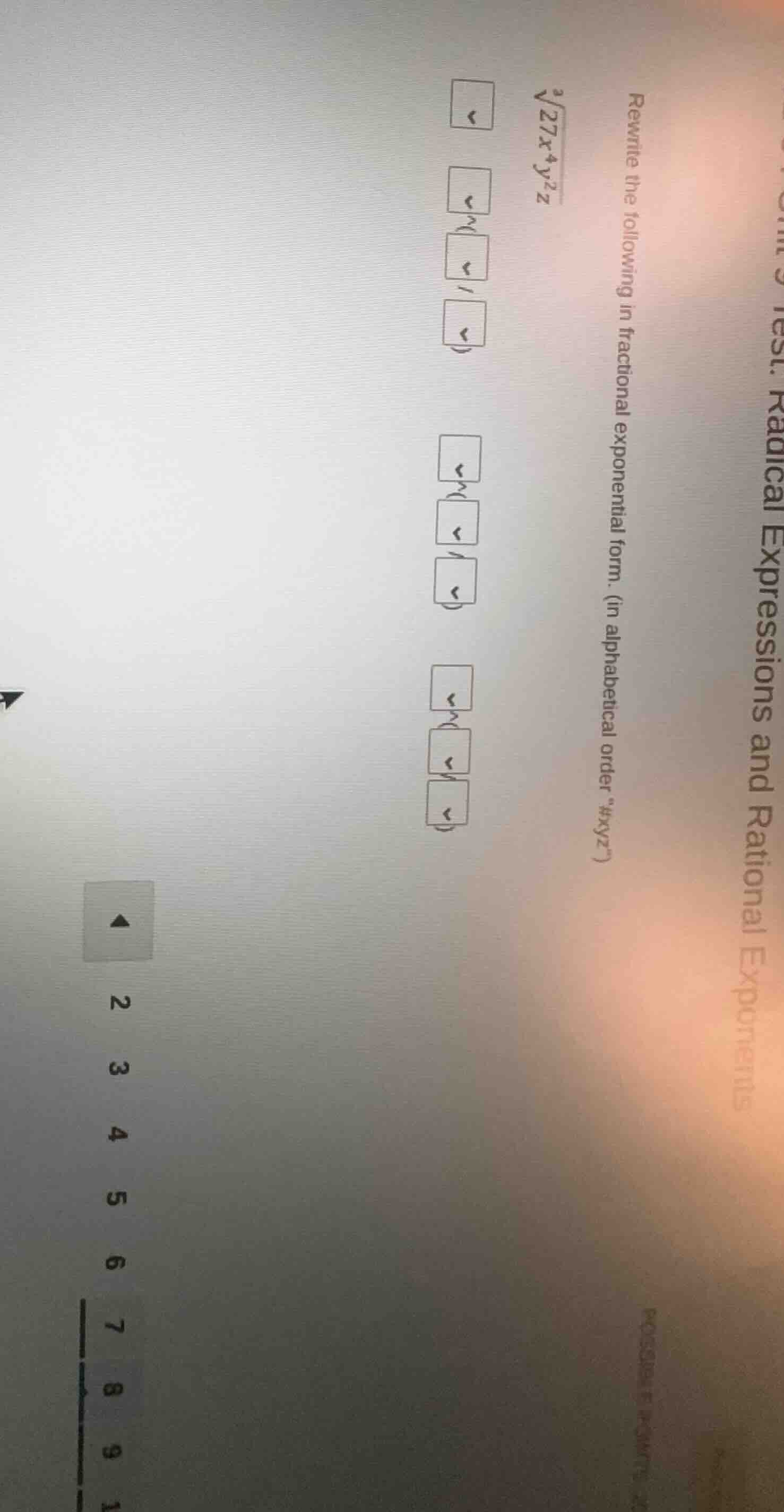 rewrite the following in fractional exponential form. (in alphabetical …