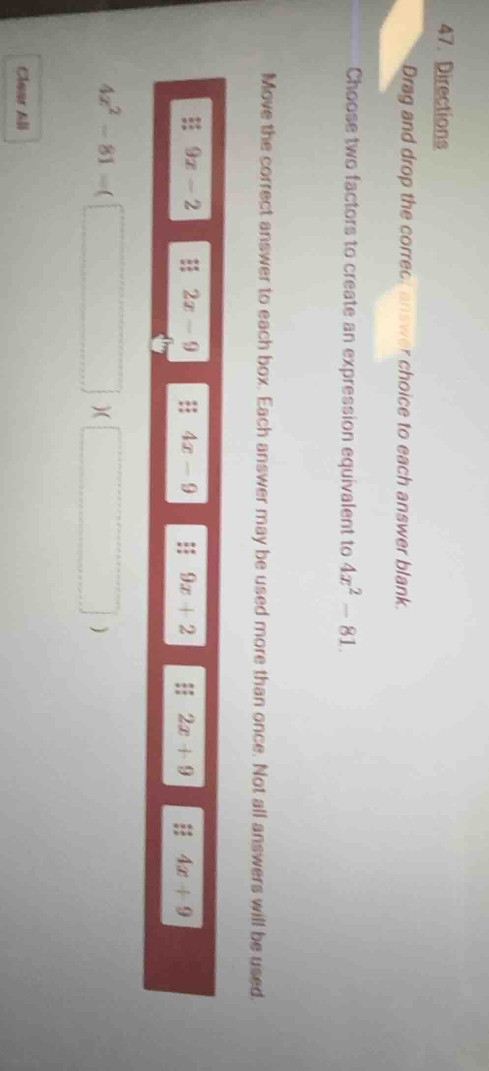 47. directions drag and drop the correct answer choice to each answer b…