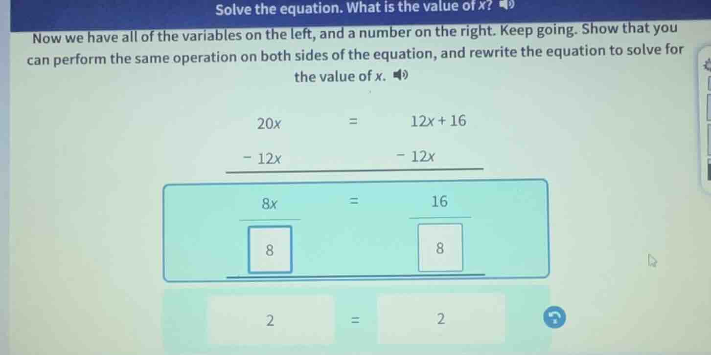 solve the equation. what is the value of x? now we have all of the vari…
