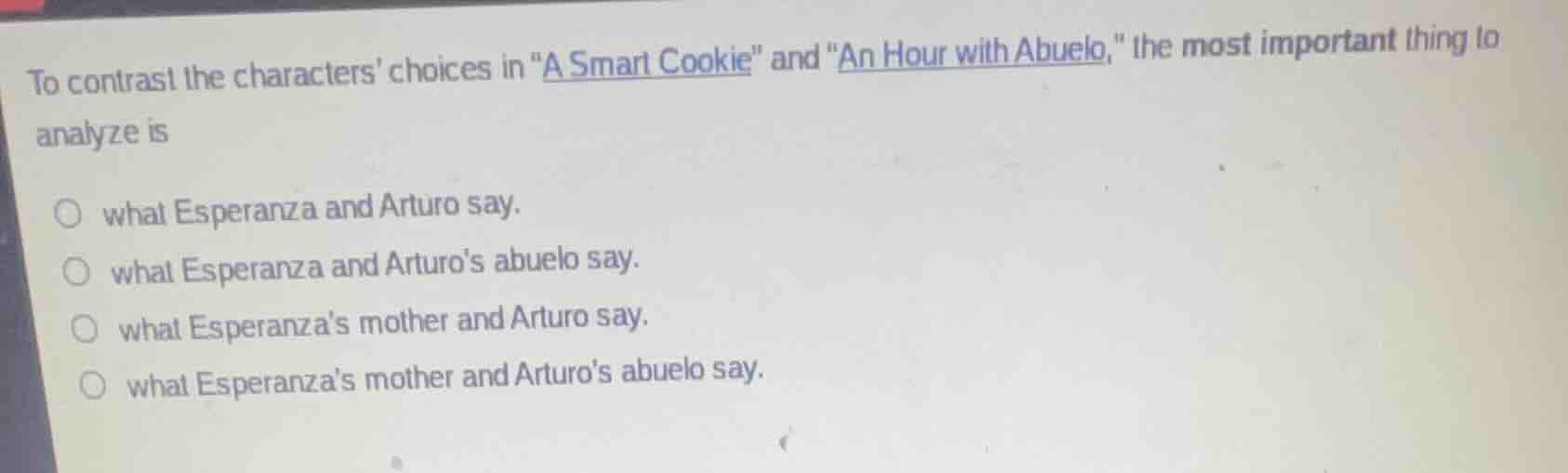 to contrast the characters choices in \a smart cookie\ and \an hour wit…