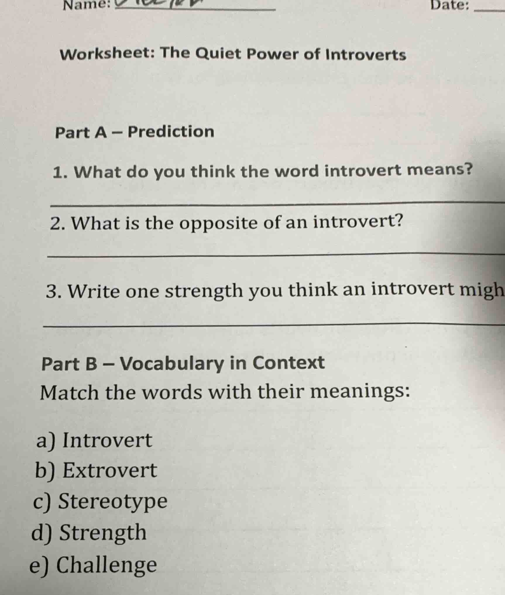 name: date: worksheet: the quiet power of introverts part a – predictio…