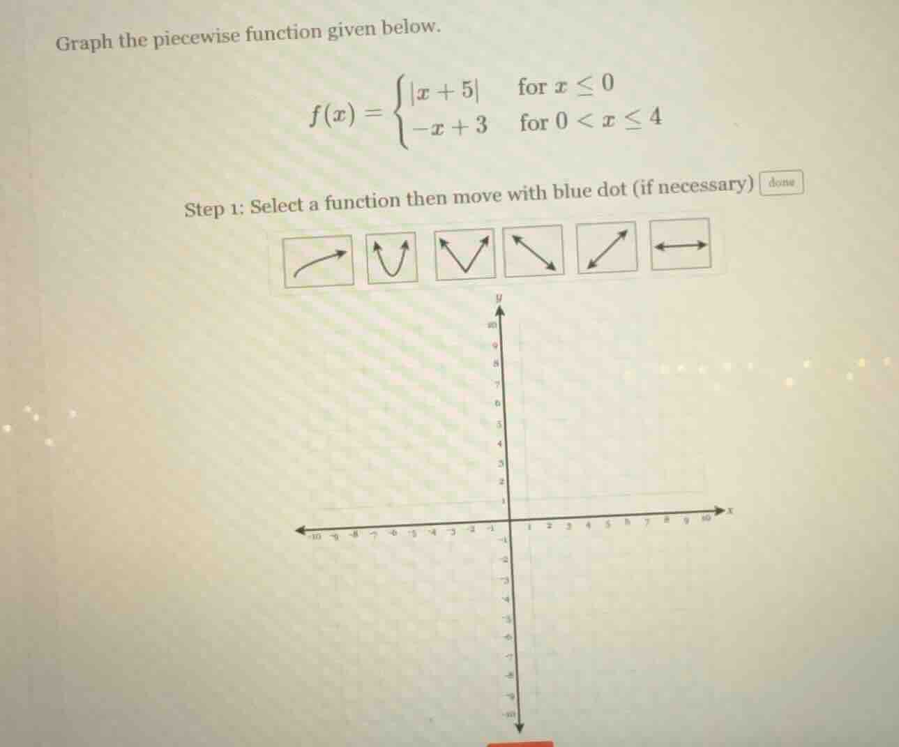 graph the piecewise function given below. $f(x)=\\begin{cases} |x + 5| …