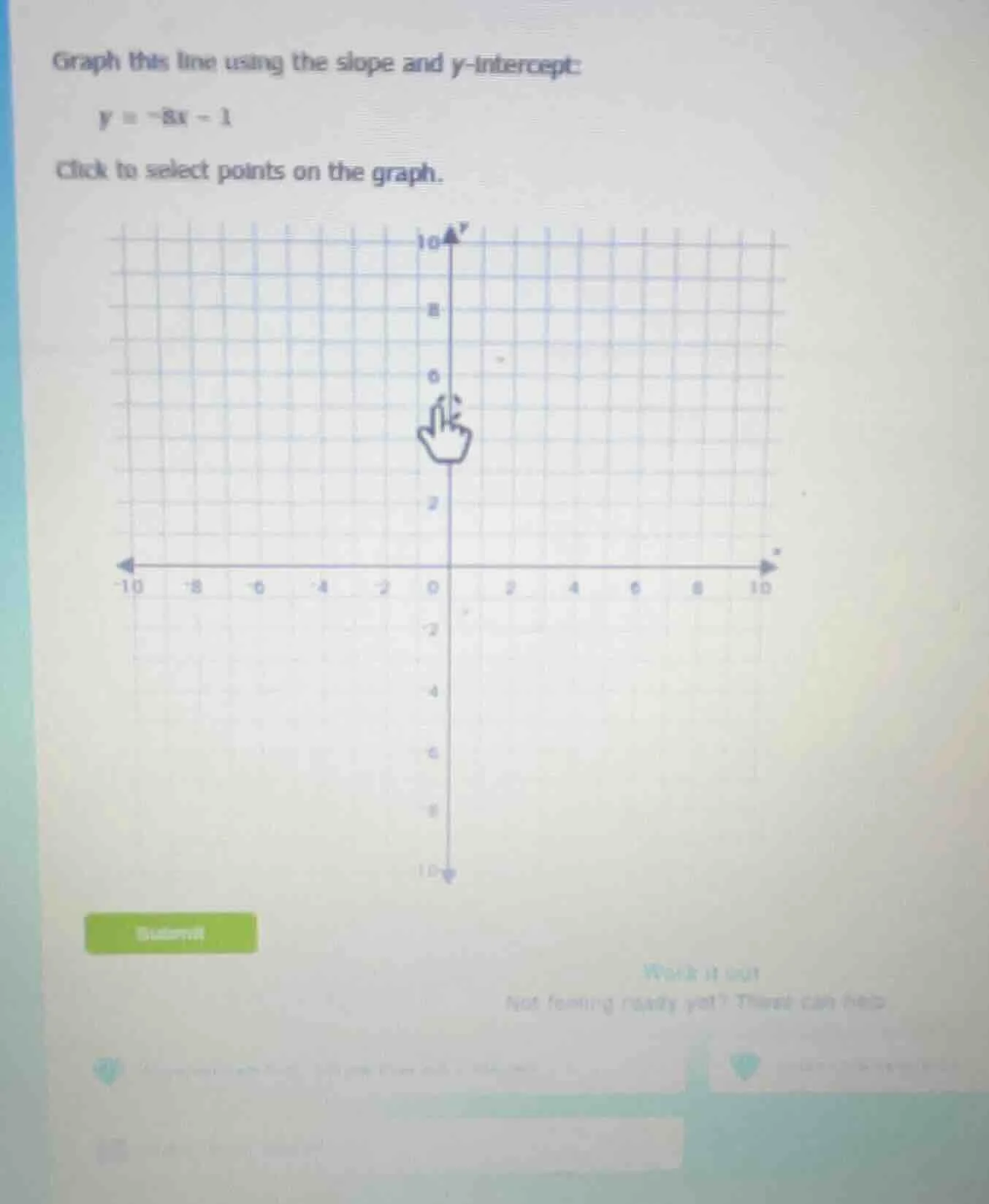 graph this line using the slope and y-intercept: $y = -8x - 1$ click to…