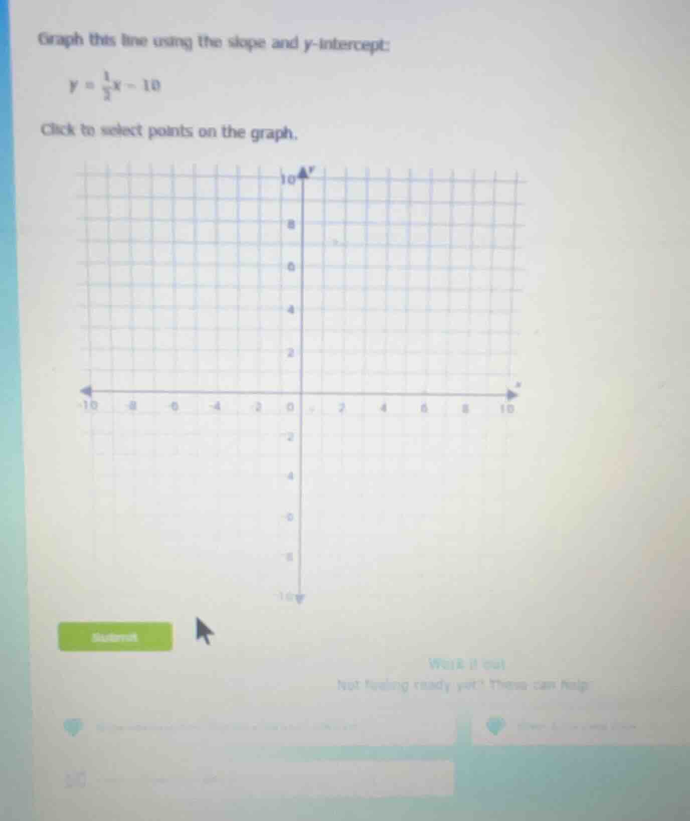 graph this line using the slope and y-intercept: $y = \\frac{1}{2}x - 1…