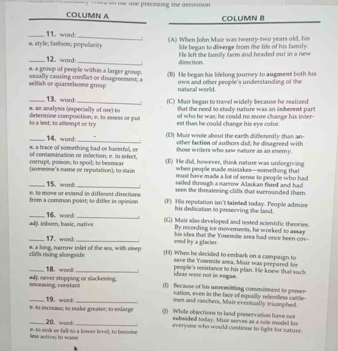 column a ____ 11. word: ______________ n. style; fashion; popularity __…