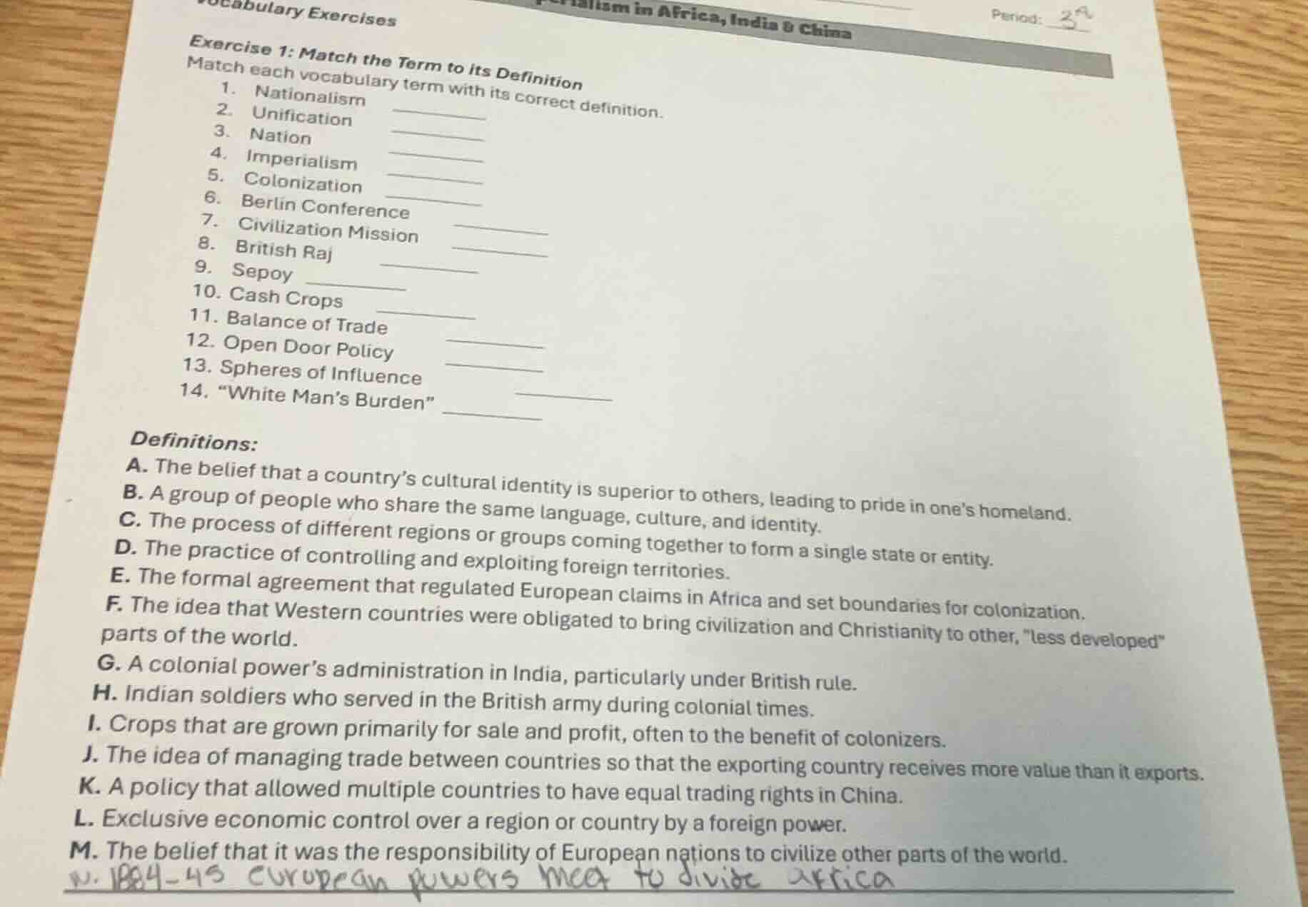 vocabulary exercises exercise 1: match the term to its definition match…