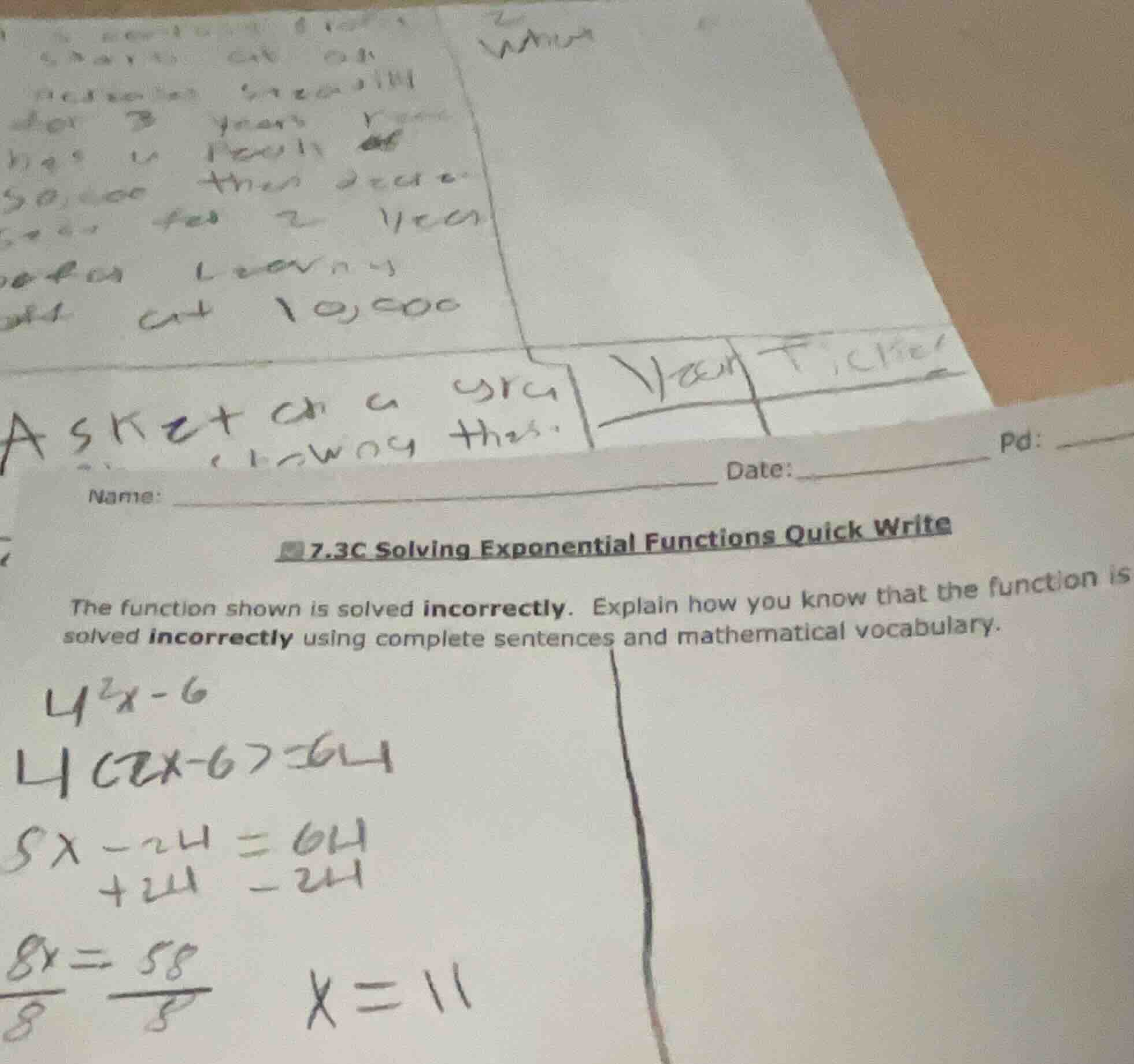 name: date: pd: 7.3c solving exponential functions quick write the func…