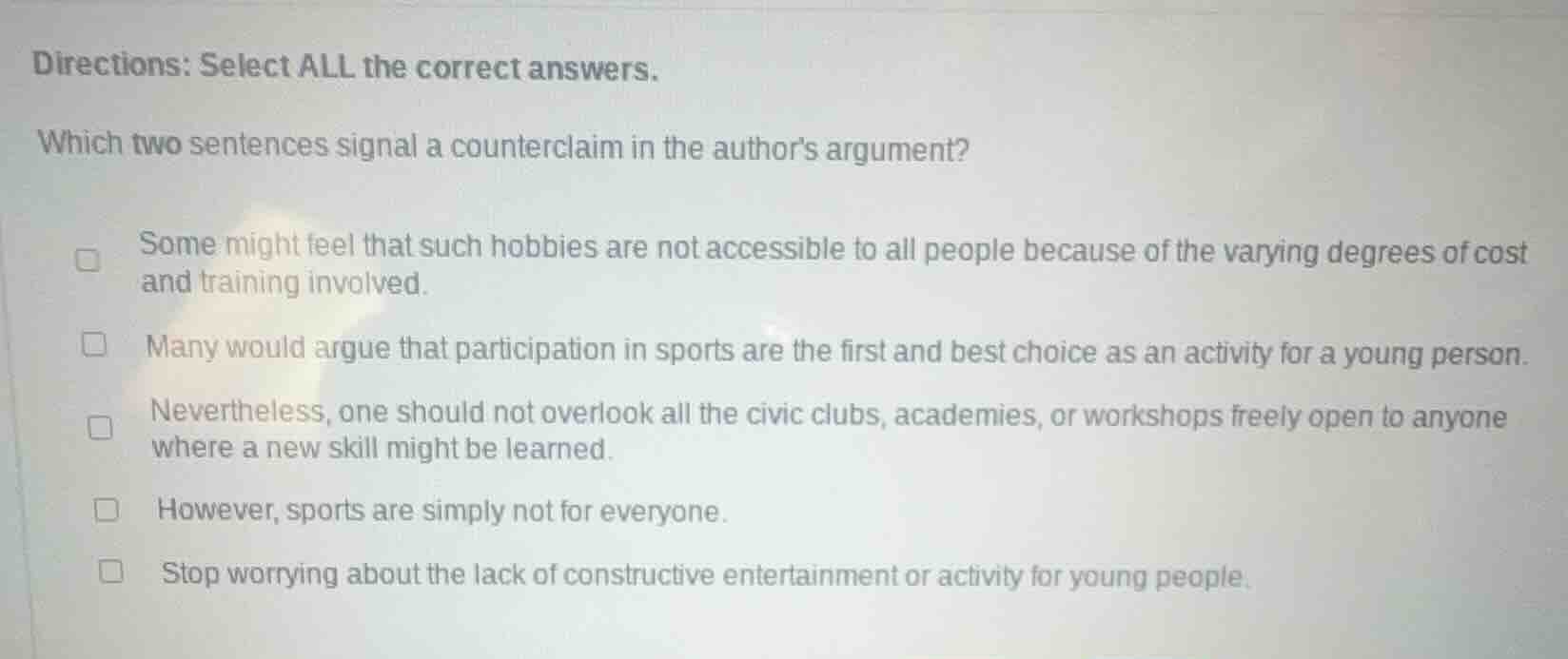 directions: select all the correct answers. which two sentences signal …