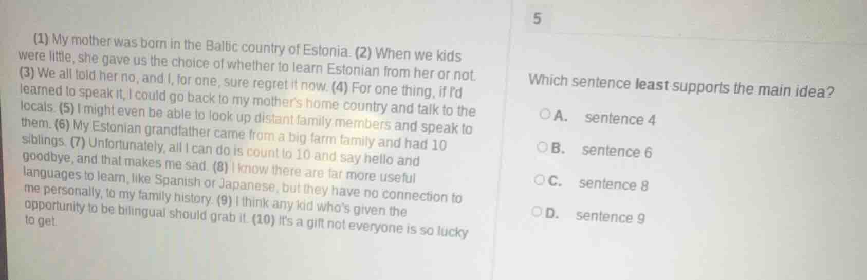 (1) my mother was born in the baltic country of estonia. (2) when we ki…