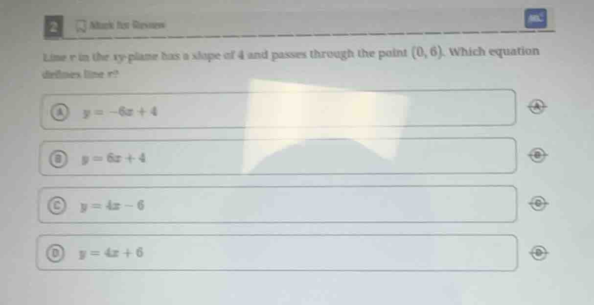 line r in the xy - plane has a slope of 4 and passes through the point …
