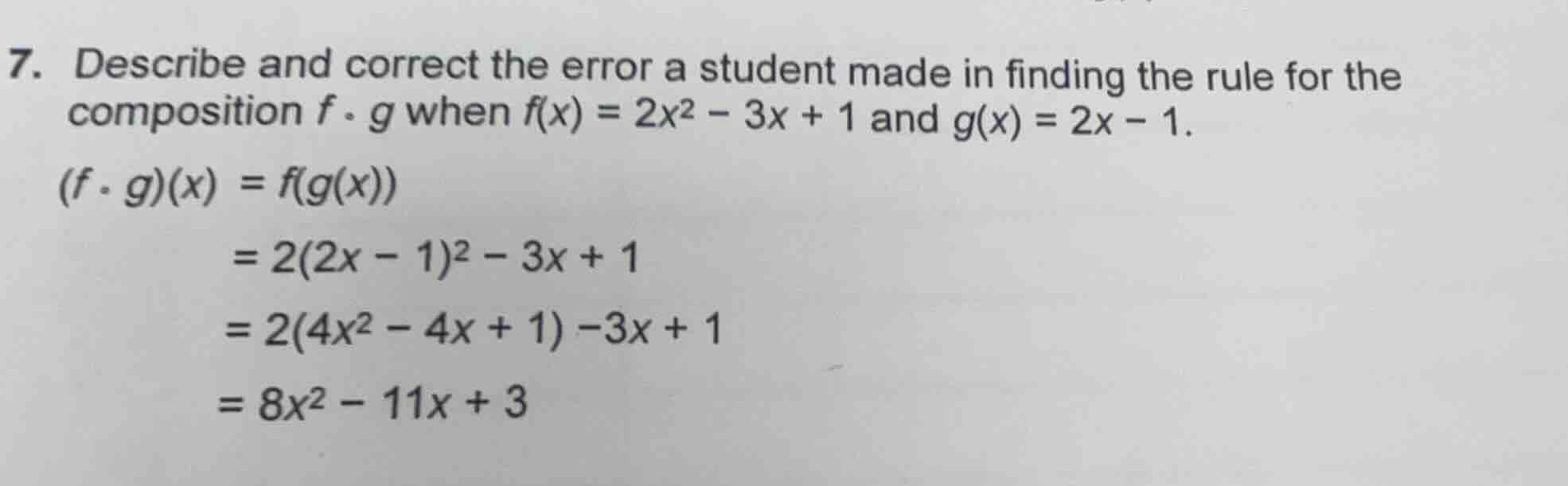 7. describe and correct the error a student made in finding the rule fo…