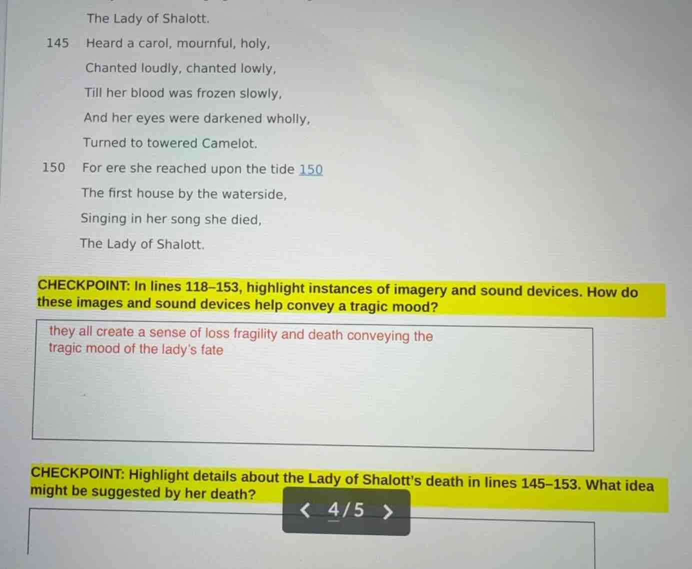 the lady of shalott. 145 heard a carol, mournful, holy, chanted loudly,…