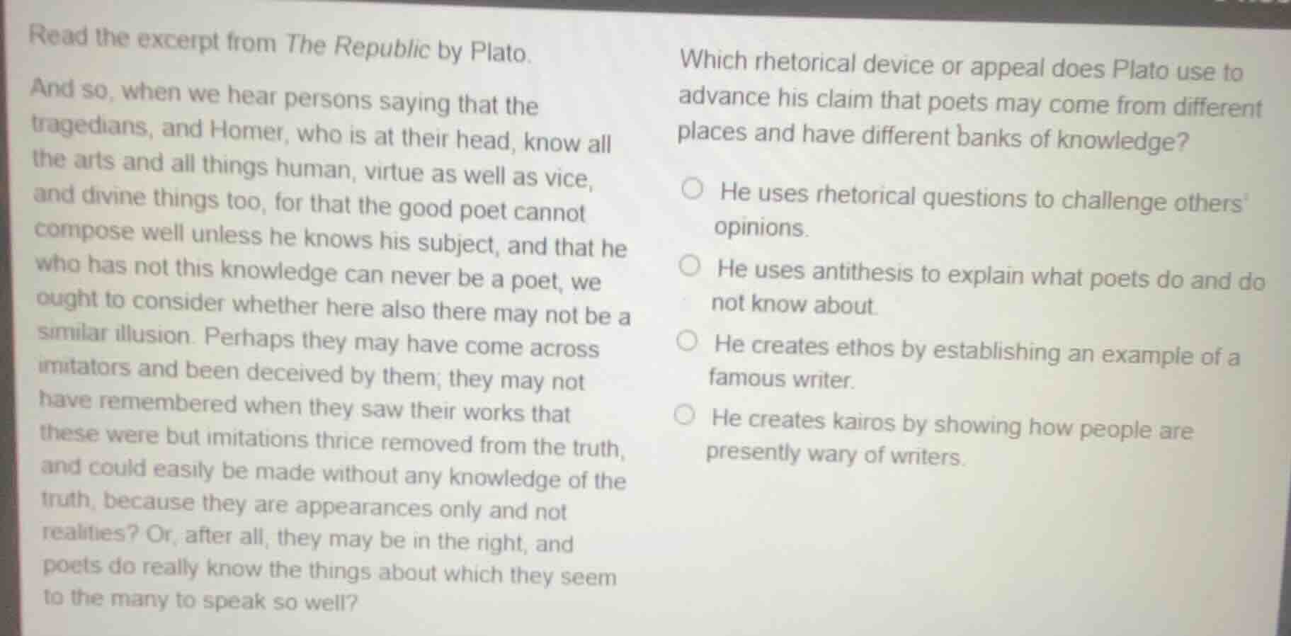 read the excerpt from the republic by plato. and so, when we hear perso…