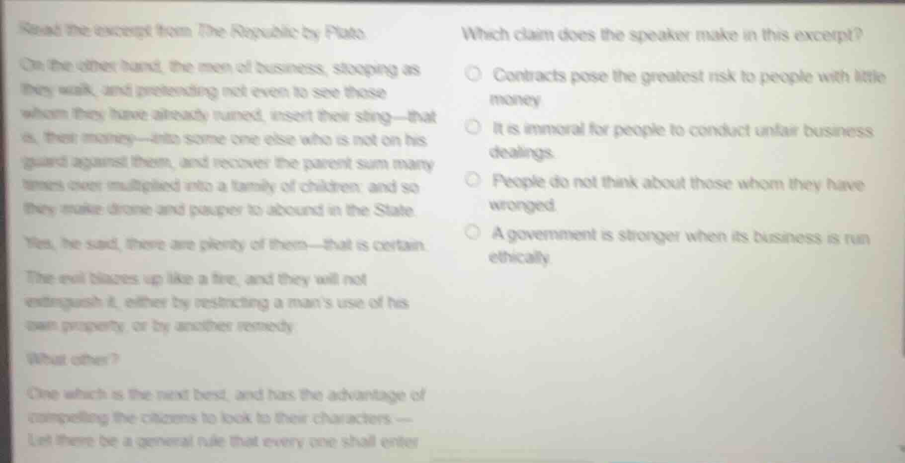 read the excerpt from the republic by plato. on the other hand, the men…