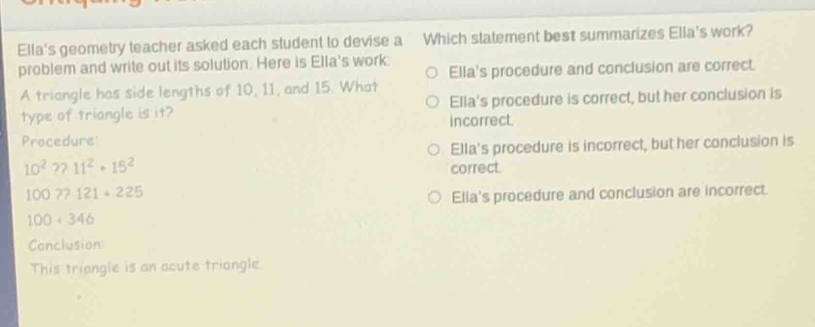 ellas geometry teacher asked each student to devise a problem and write…