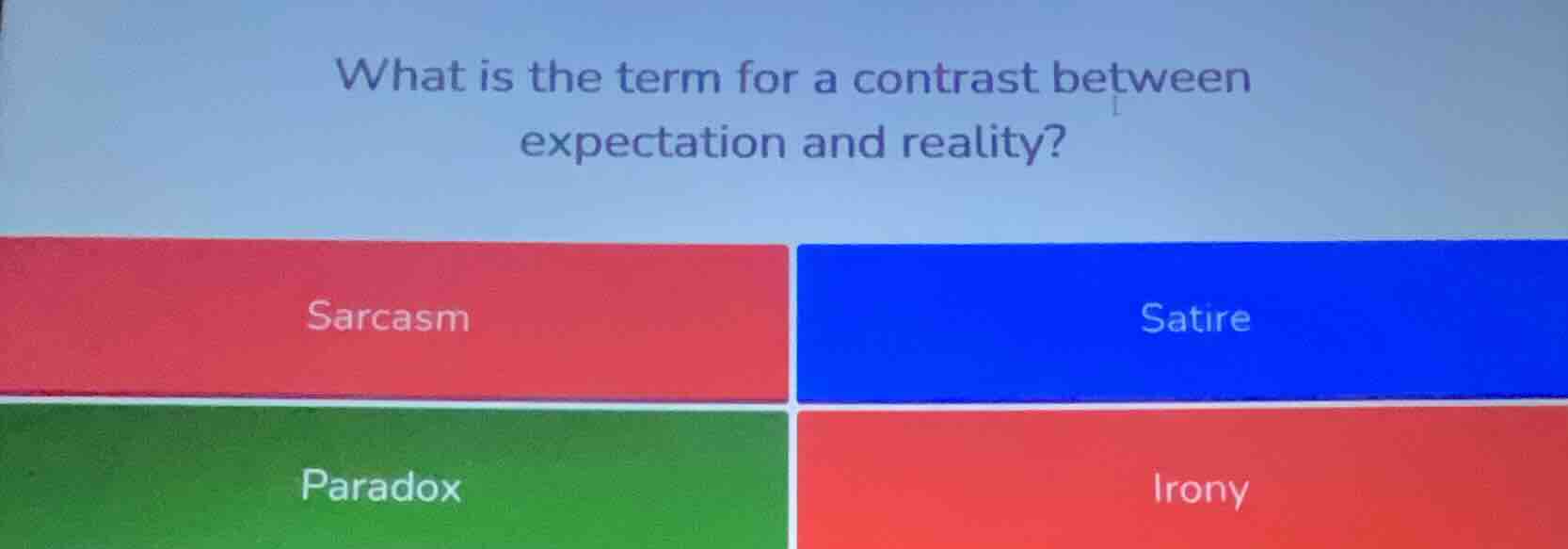 what is the term for a contrast between expectation and reality? sarcas…