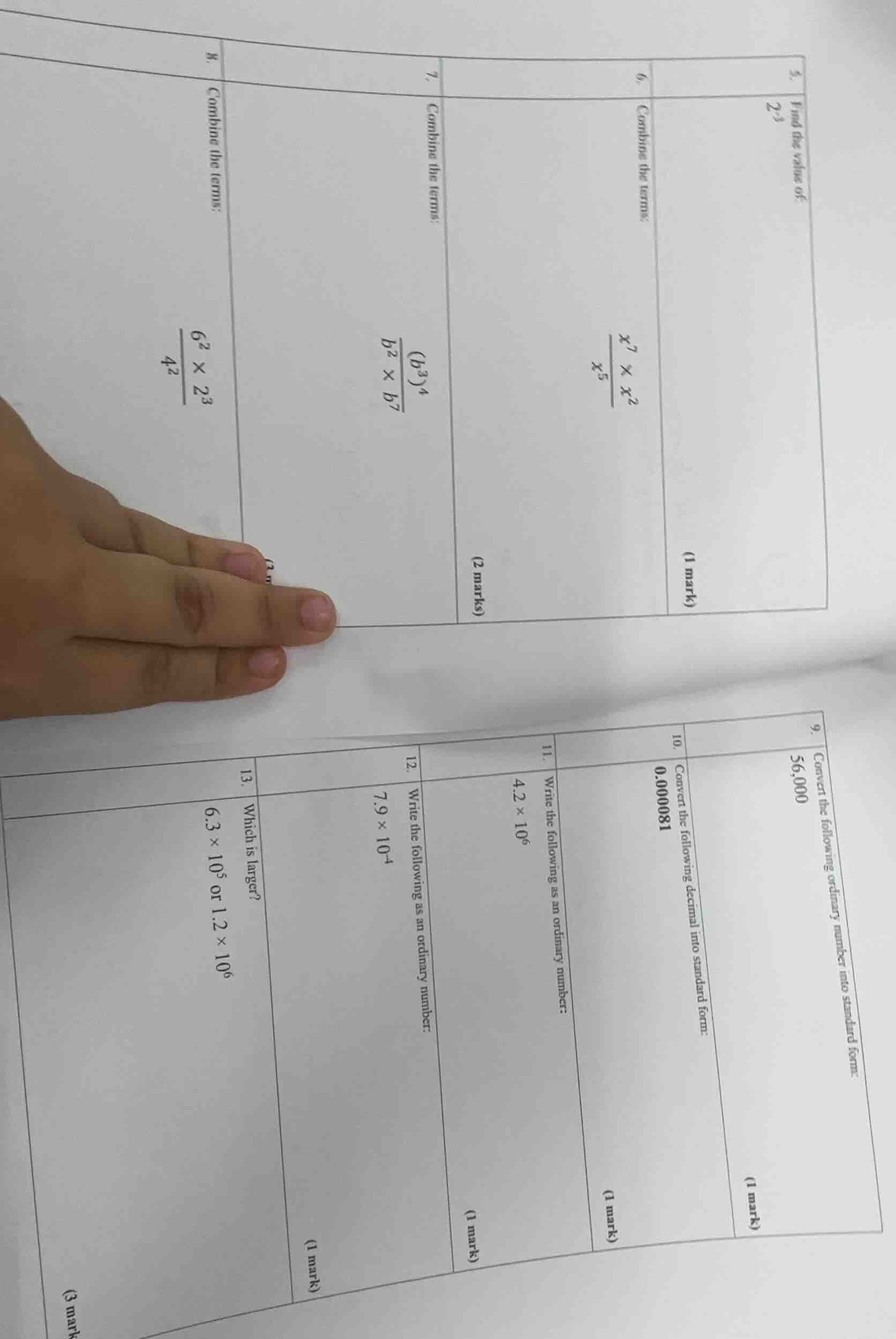 5. find the value of: \\(2^{-3}\\)\ 6. combine the terms: \\(\\dfrac{x^…