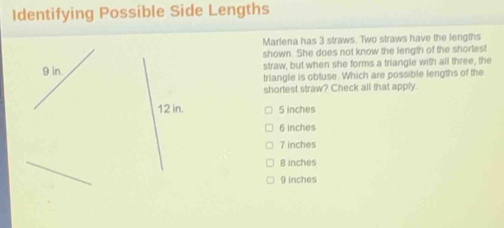 identifying possible side lengths marlena has 3 straws. two straws have…