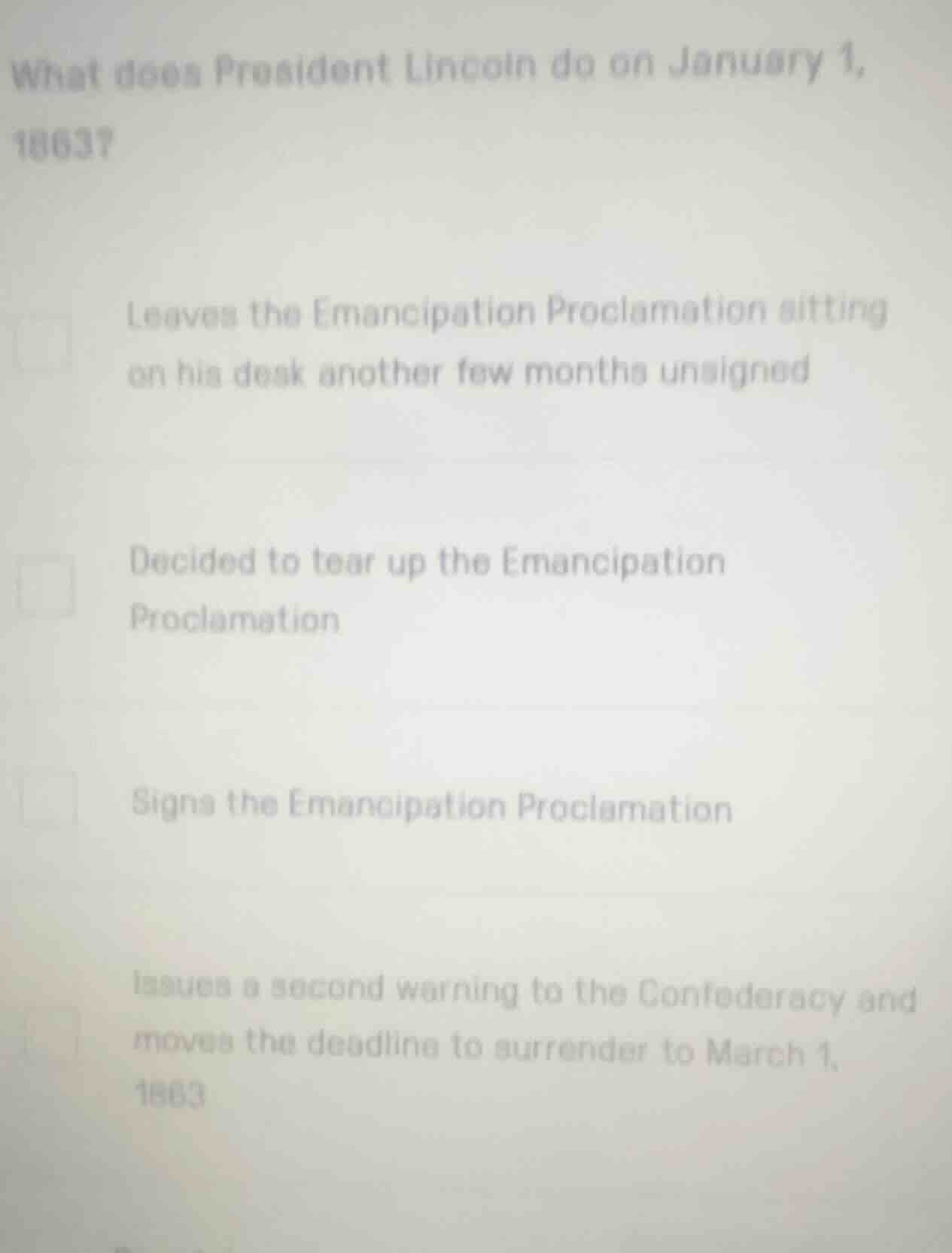 what does president lincoln do on january 1, 1863? leaves the emancipat…
