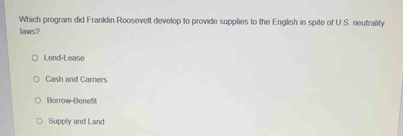 which program did franklin roosevelt develop to provide supplies to the…